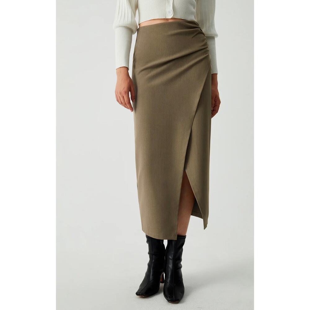 Commense Maple Wrap Asymmetric Slit Midi Skirt Sz. M NWT